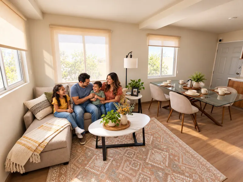 Escena ilustrativa de familia compartiendo en casa