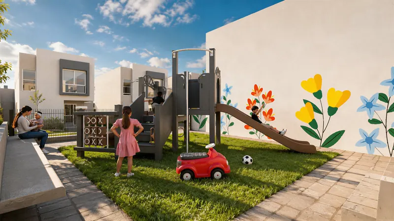 Escena ilustrativa de convivencia en juegos infantiles